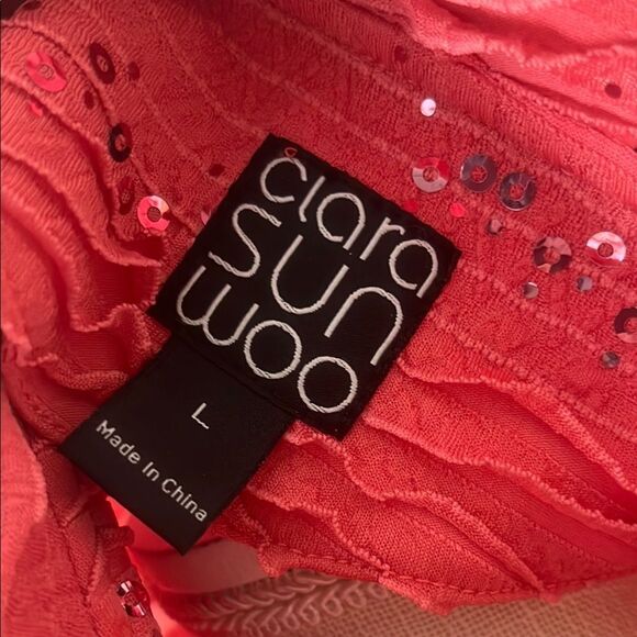 Clara Sun Woo Coral Textured Sequined Jacket Square Buttons Sz L - Picture 2 of 8